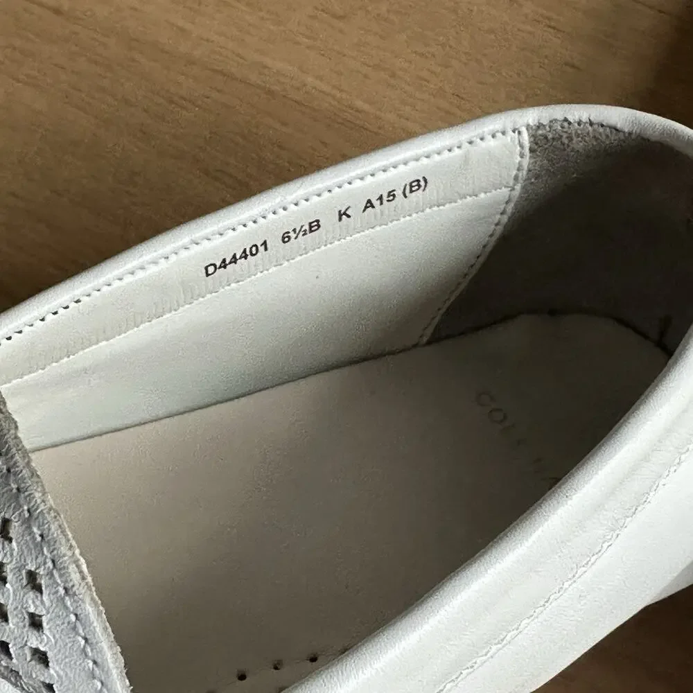 Cole Haan Trillby Driver Penny Loafers 6.5B White Perforated Leather Classic